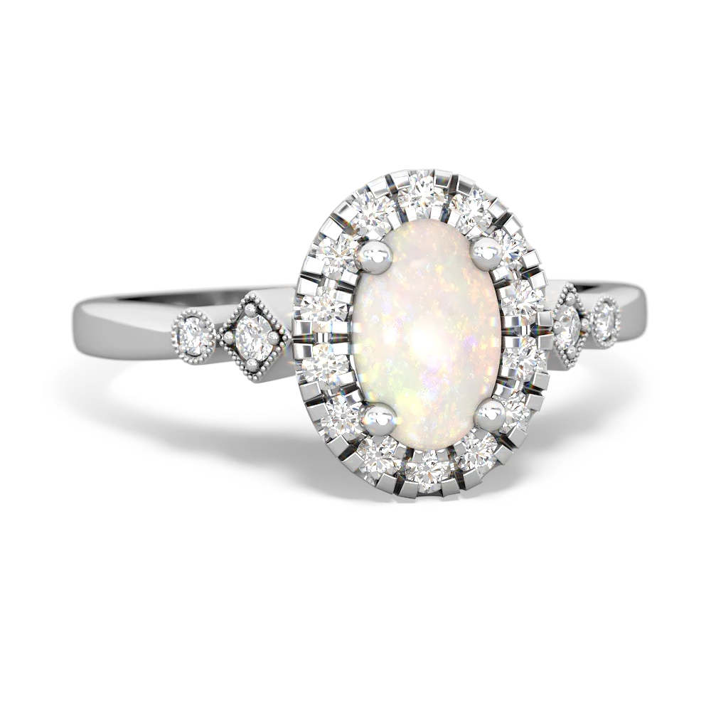 Opal Antique-Style Halo 14K White Gold ring R5720