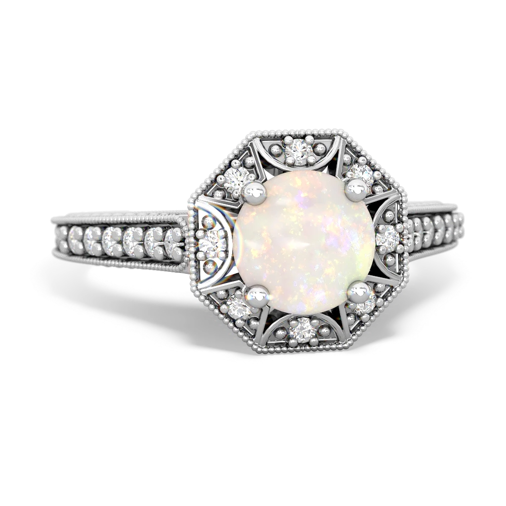 Opal Art-Deco Starburst 14K White Gold ring R5520