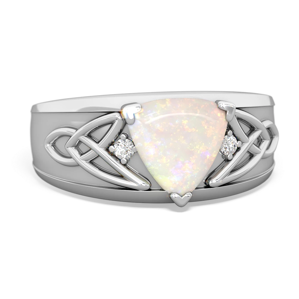 Opal Celtic Trinity Knot Men's 14K White Gold ring R0440