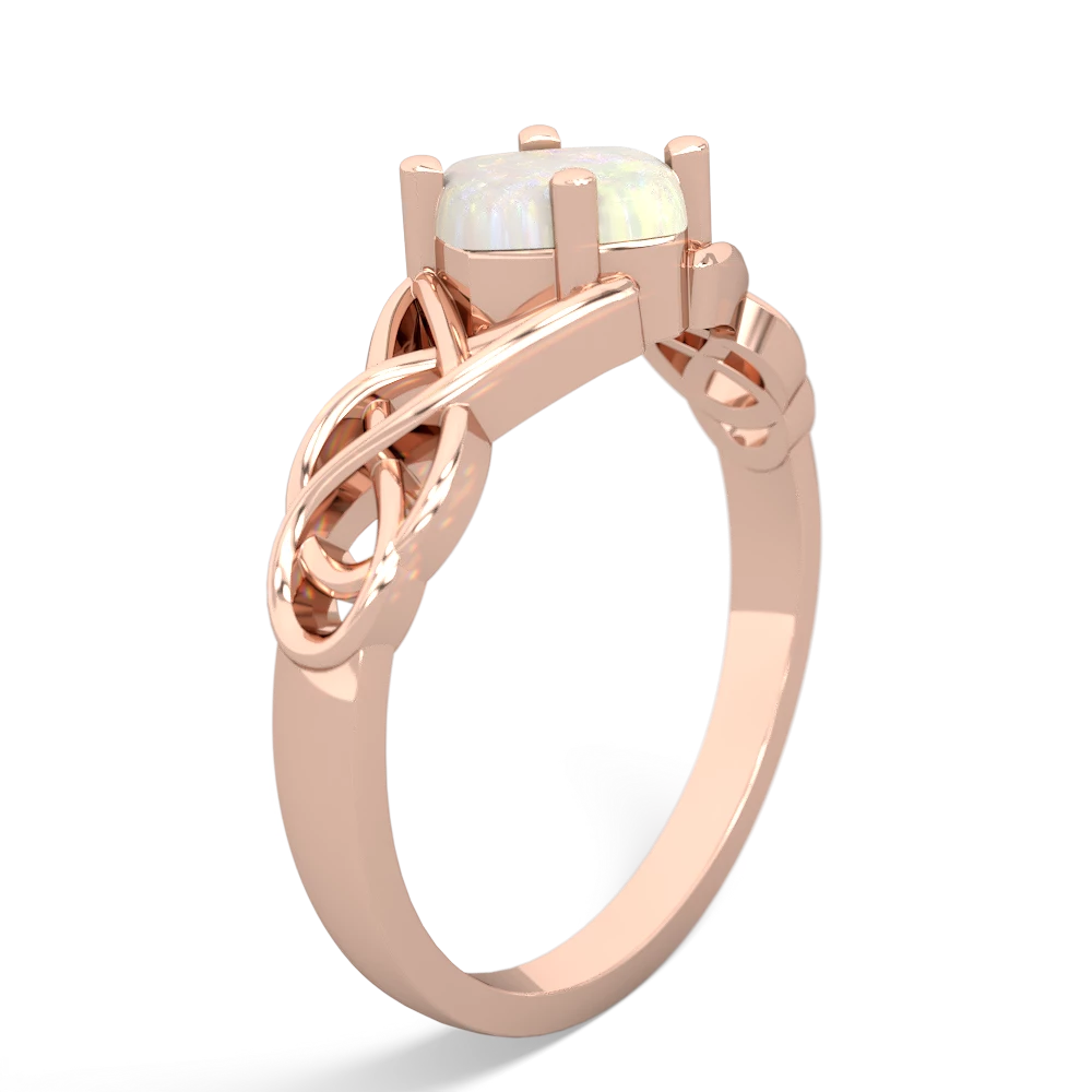 Opal Checkerboard Cushion Celtic Knot 14K Rose Gold ring R5000