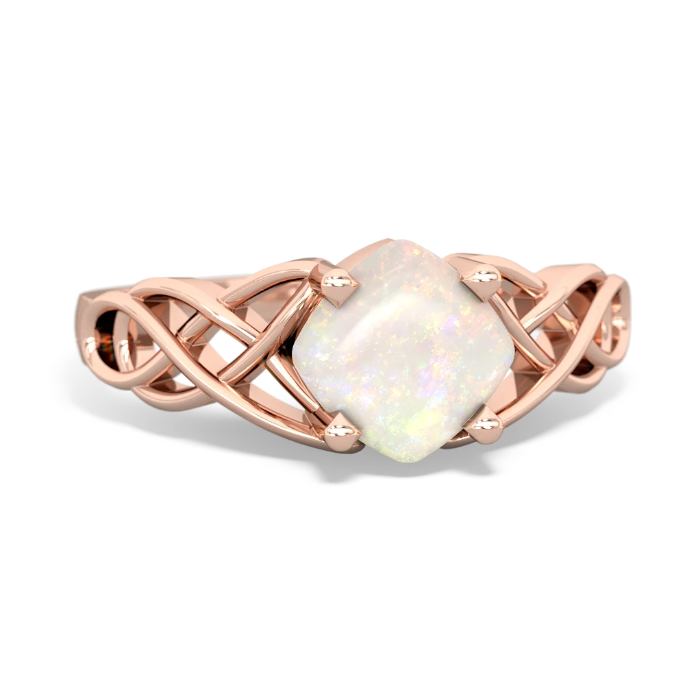 Opal Checkerboard Cushion Celtic Knot 14K Rose Gold ring R5000