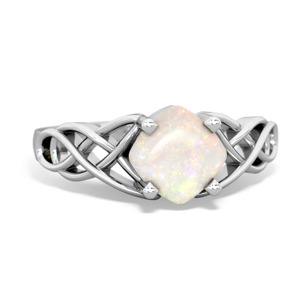 Opal Checkerboard Cushion Celtic Knot 14K White Gold ring R5000