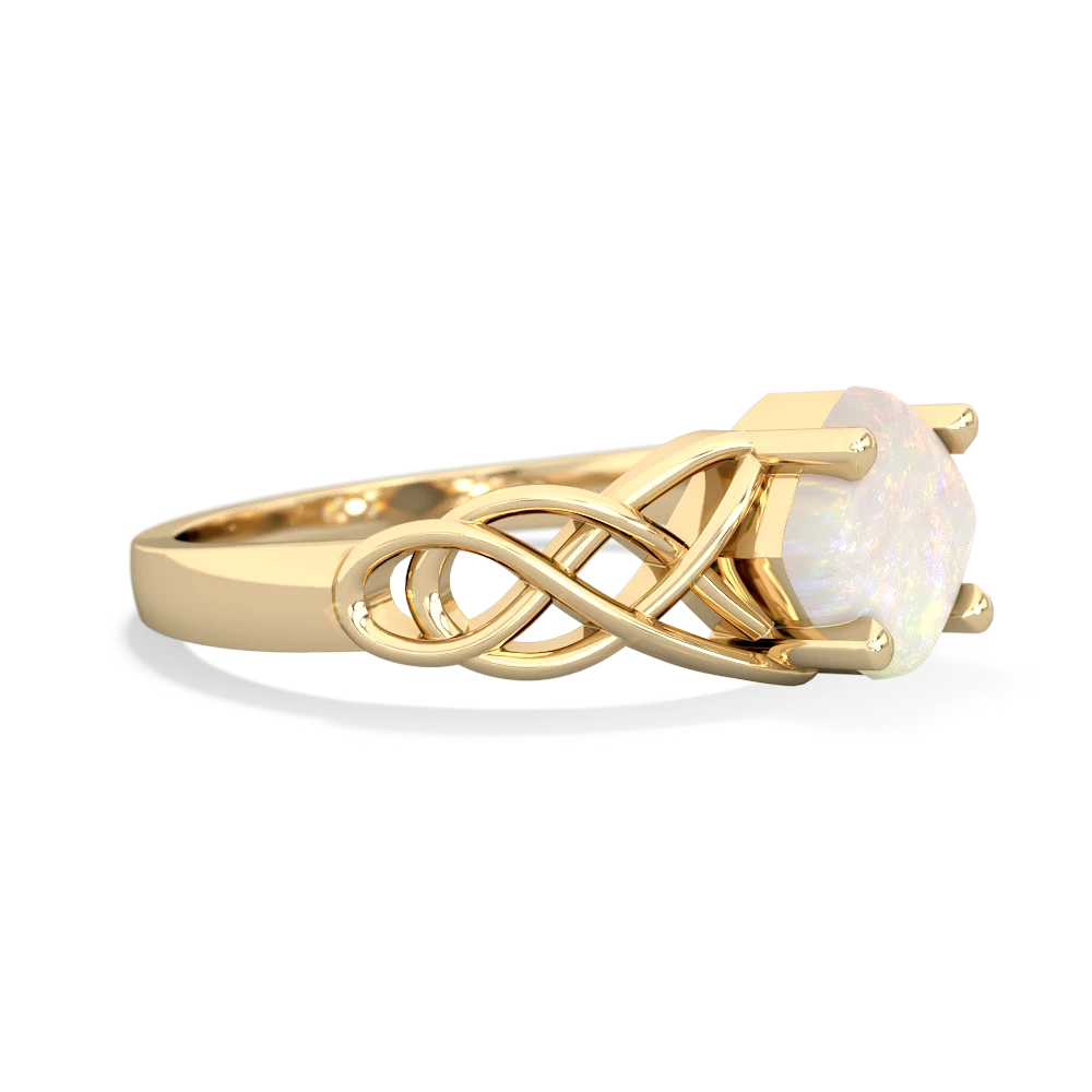 Opal Checkerboard Cushion Celtic Knot 14K Yellow Gold ring R5000