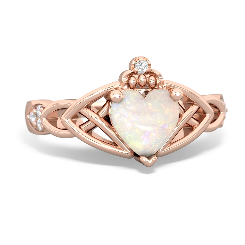 Opal Claddagh Celtic Knot Diamond 14K Rose Gold ring R5001