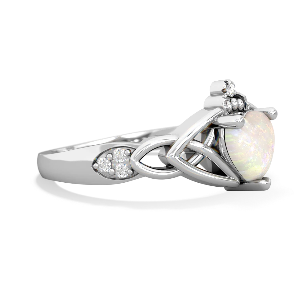 Opal Claddagh Celtic Knot Diamond 14K White Gold ring R5001