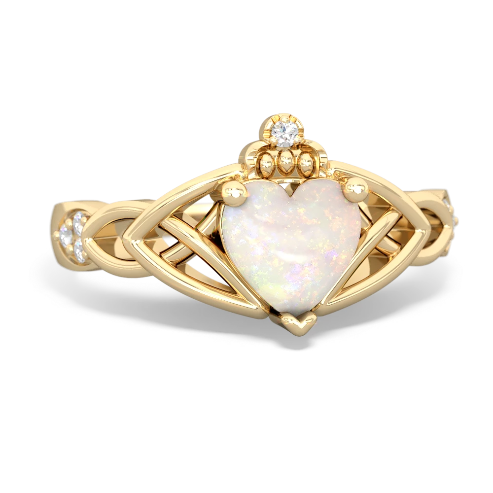 Opal Claddagh Celtic Knot Diamond 14K Yellow Gold ring R5001