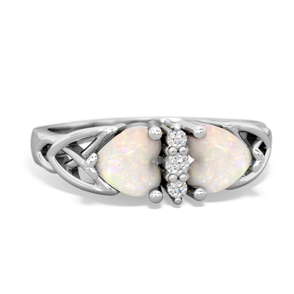 Opal Celtic Knot Double Heart 14K White Gold ring R5040