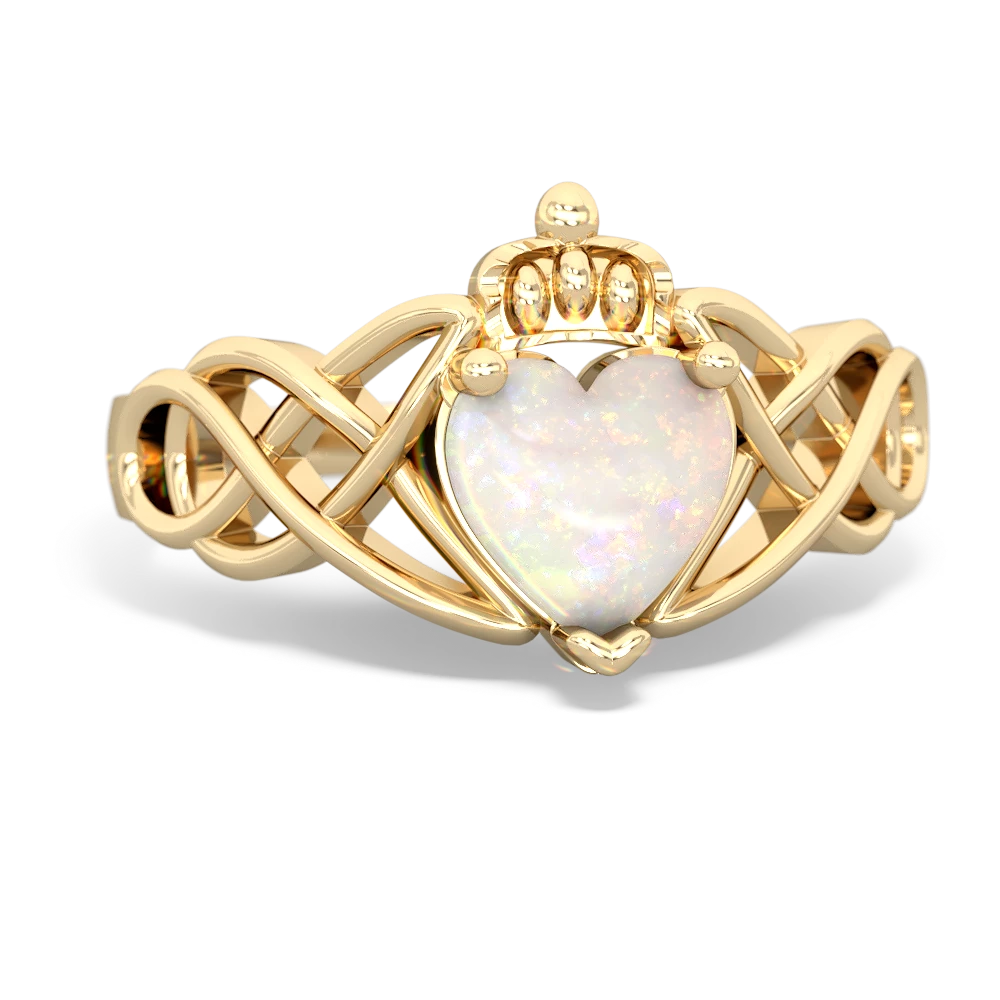 Opal Claddagh Celtic Knot 14K Yellow Gold ring R2367