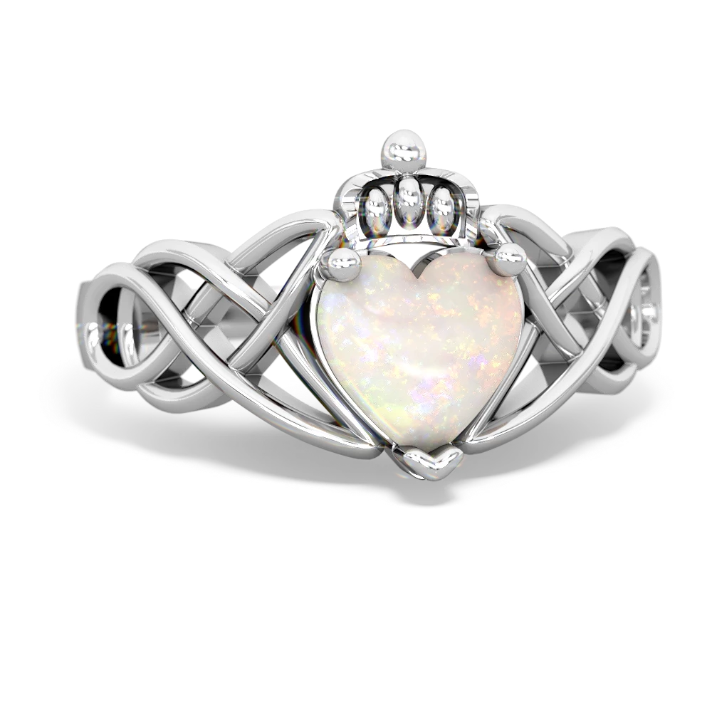 Opal Claddagh Celtic Knot 14K White Gold ring R2367