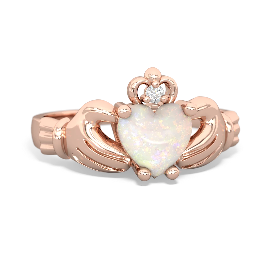 Opal Claddagh Diamond Crown 14K Rose Gold ring R2372