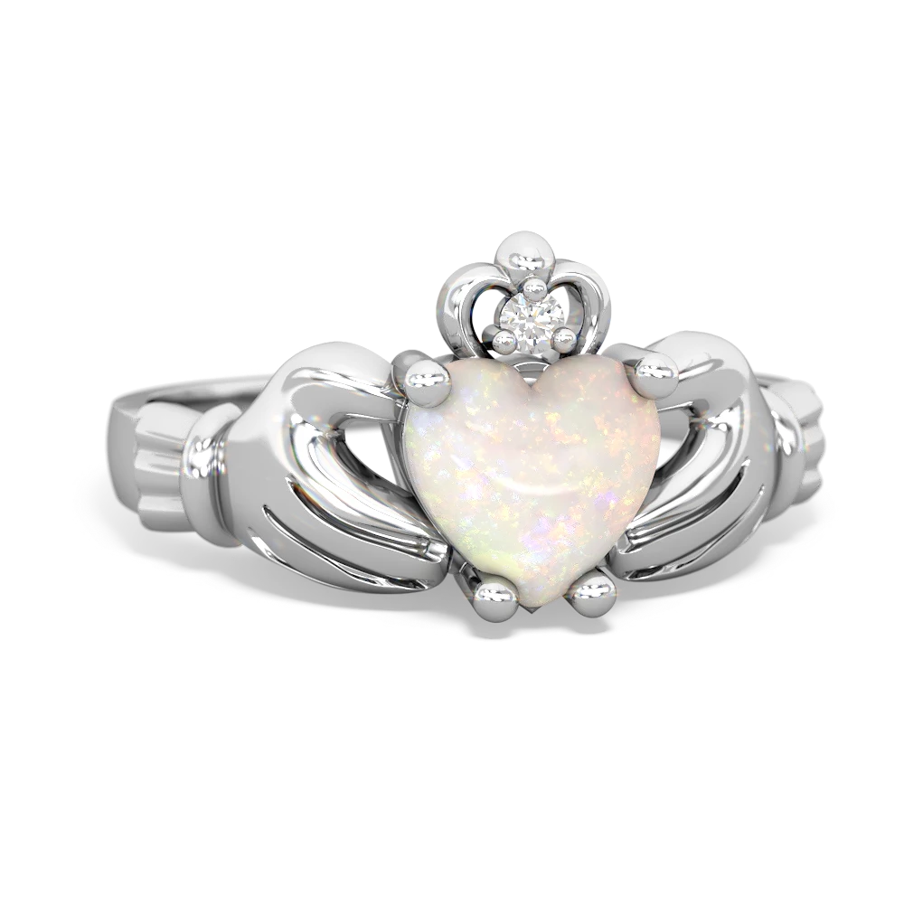 Opal Claddagh Diamond Crown 14K White Gold ring R2372