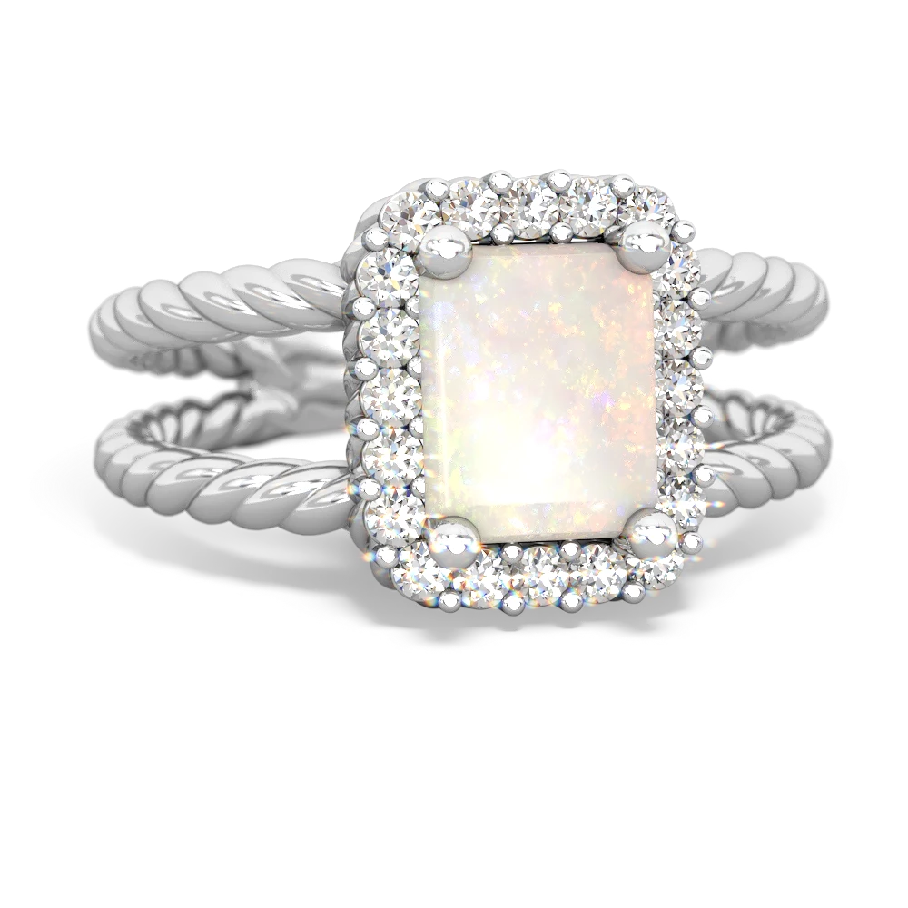 Opal Rope Split Band 14K White Gold ring R2628