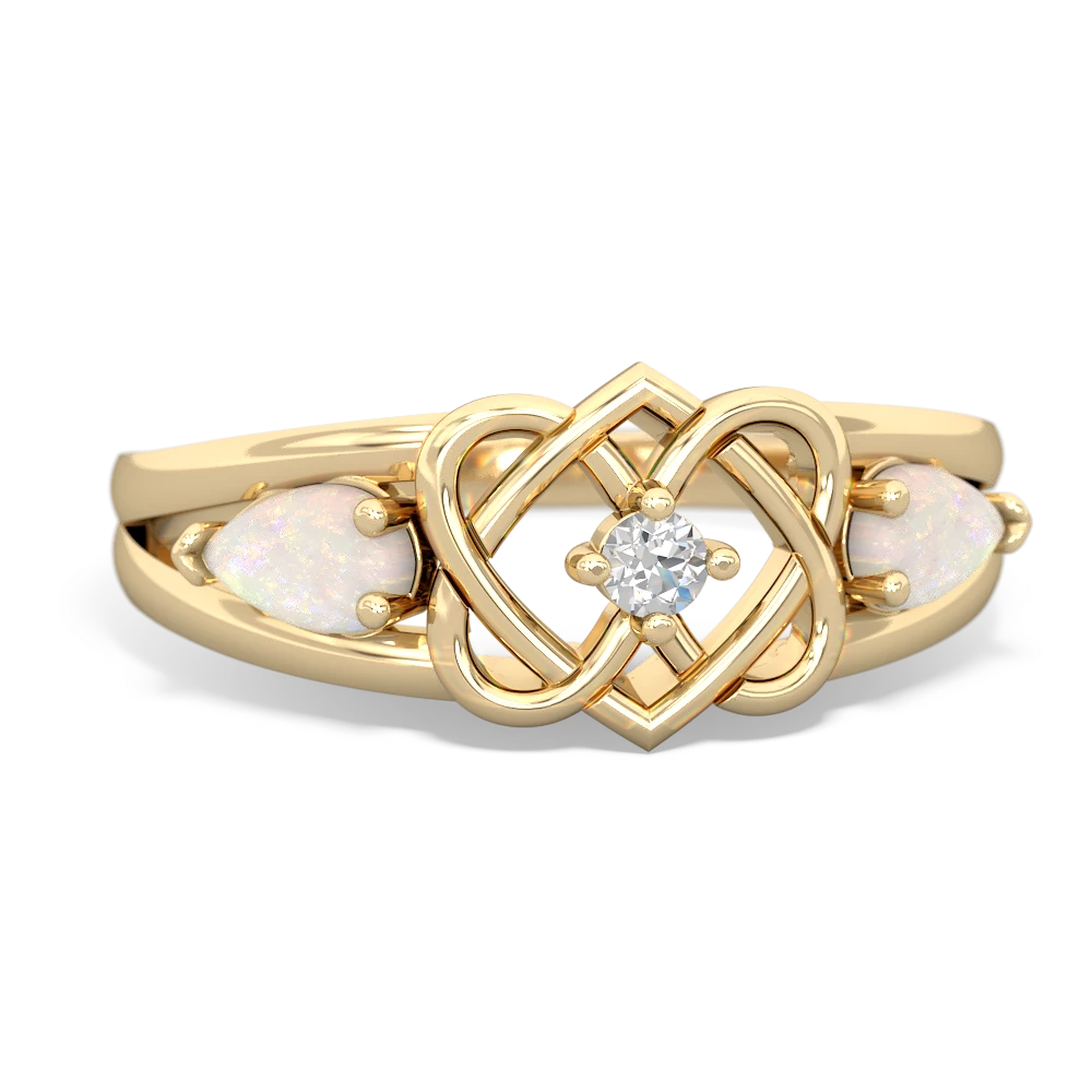 Opal Hearts Intertwined 14K Yellow Gold ring R5880