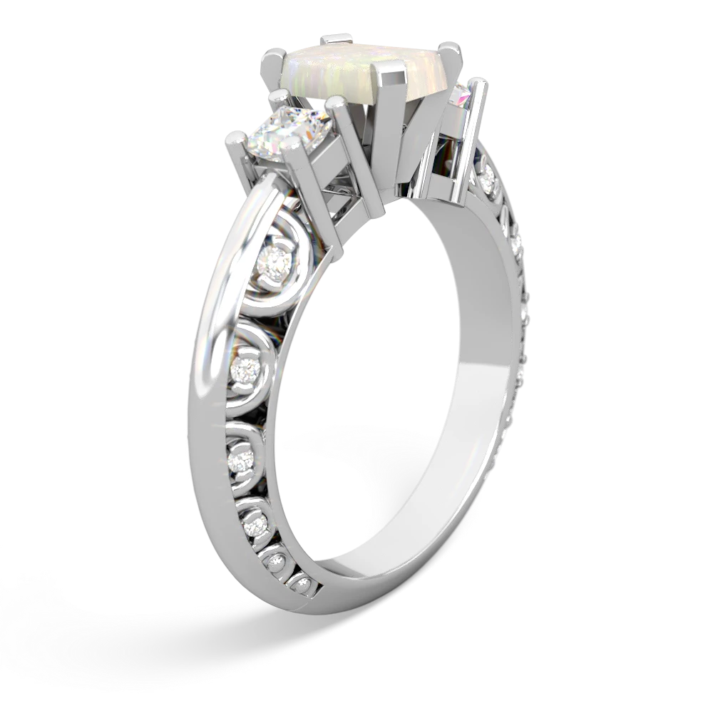 Opal Art Deco Diamond 7X5 Emerald-Cut Engagement 14K White Gold ring R20017EM