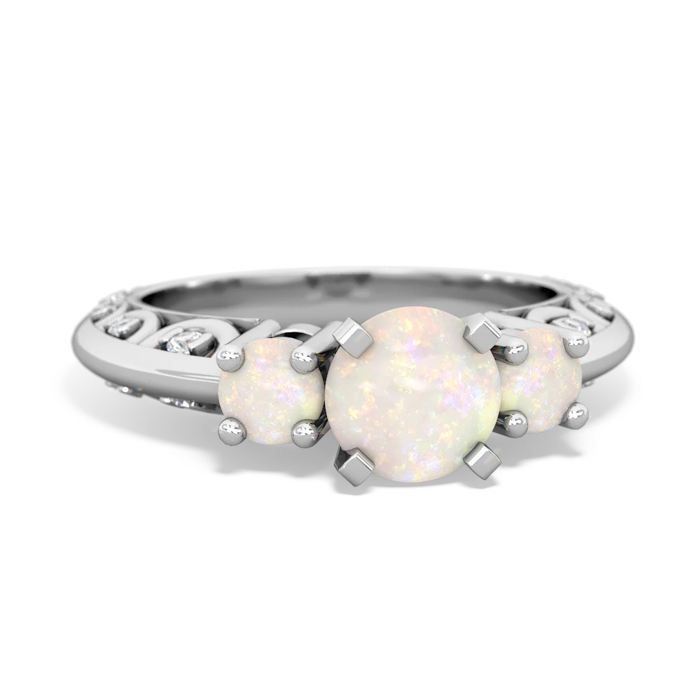 Opal Art Deco Eternal Embrace Engagement 14K White Gold ring C2003