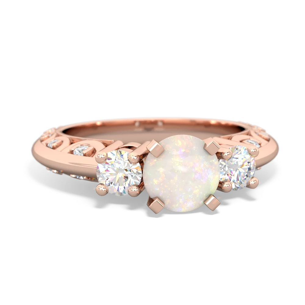 Opal Art Deco Diamond 6Mm Round Engagment 14K Rose Gold ring R2003