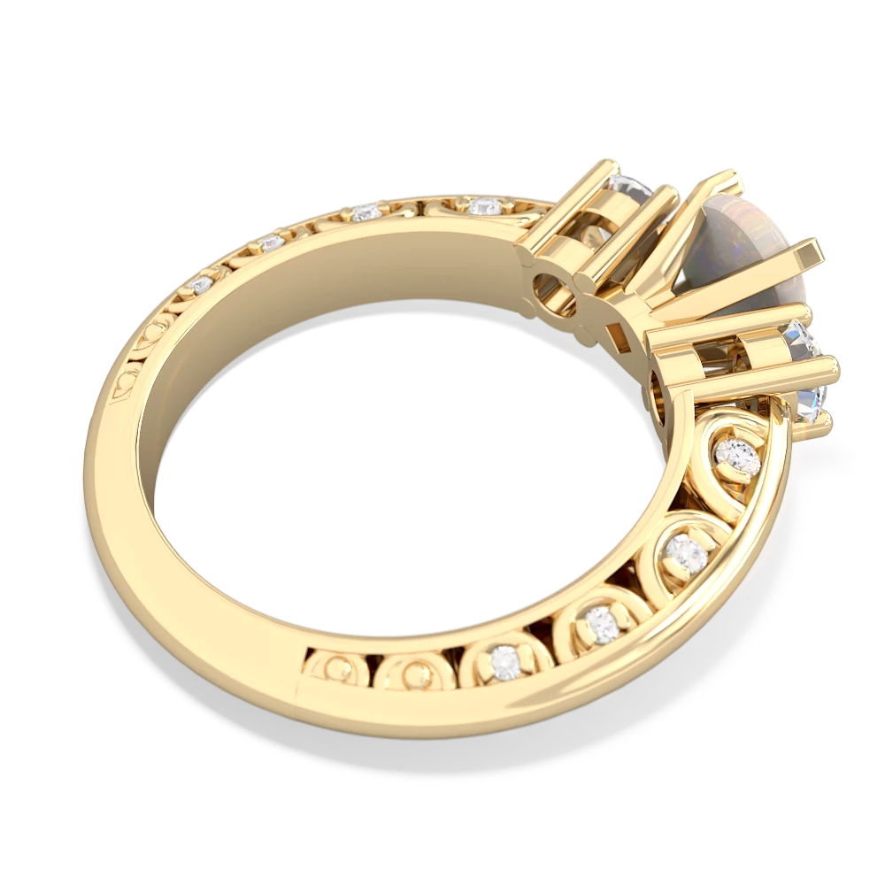 Opal Art Deco Diamond 6Mm Round Engagment 14K Yellow Gold ring R2003