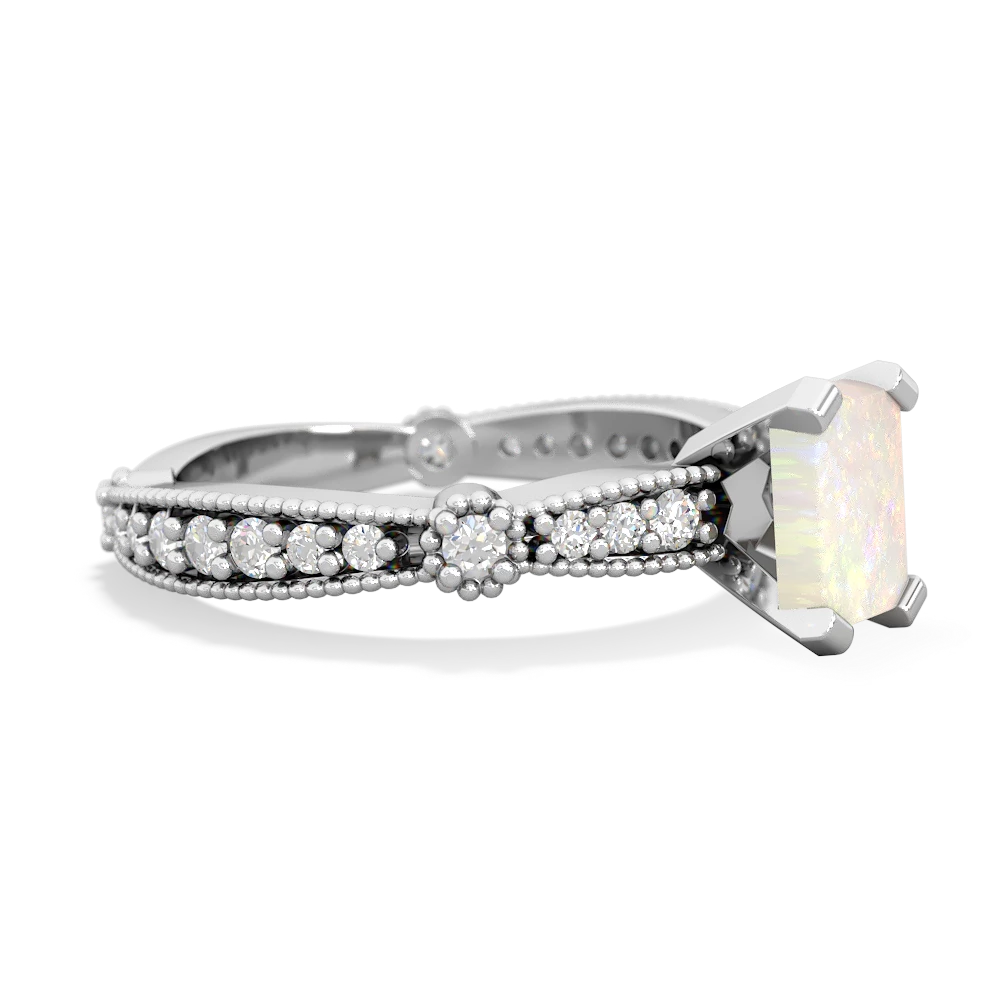 Opal Sparkling Tiara 7X5mm Emerald-Cut 14K White Gold ring R26297EM