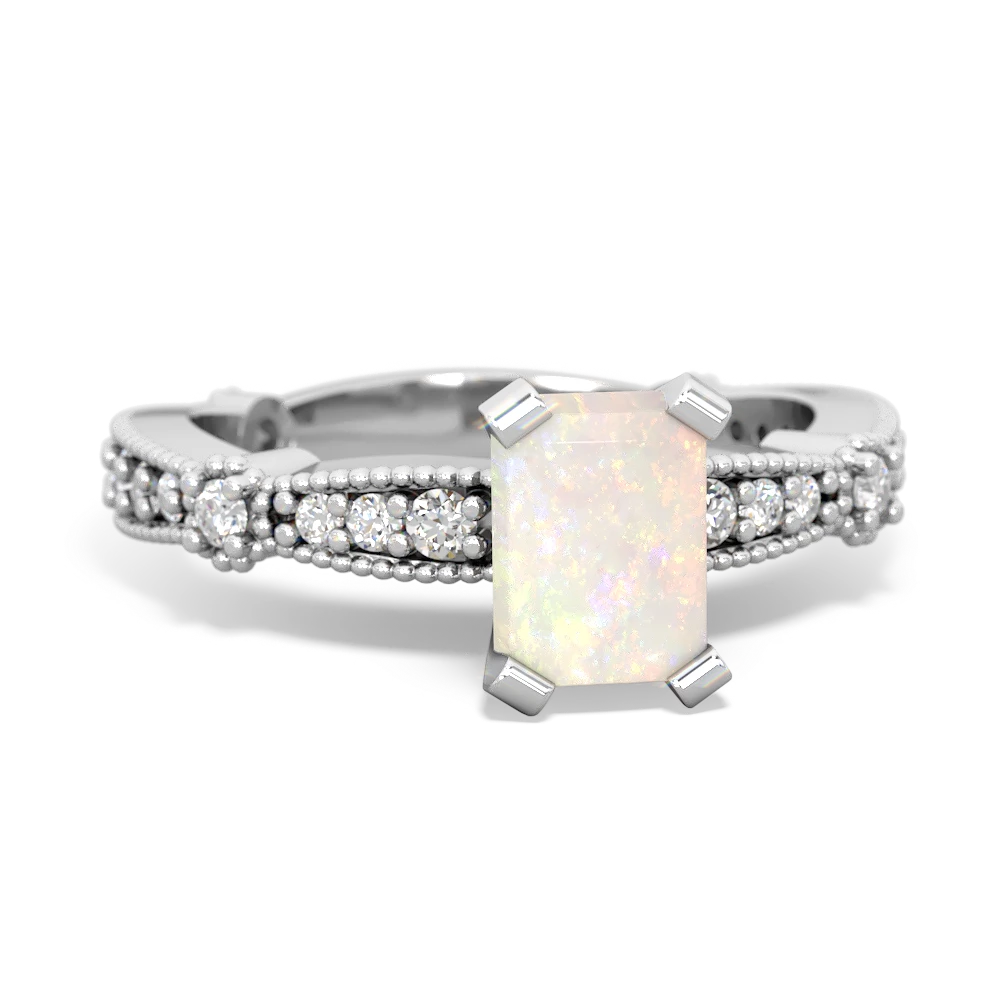 Opal Sparkling Tiara 7X5mm Emerald-Cut 14K White Gold ring R26297EM