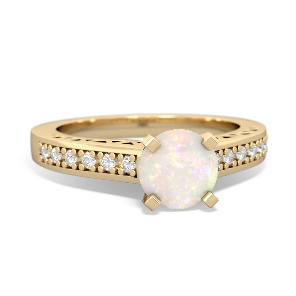 Opal Art Deco Engagement 6Mm Round 14K Yellow Gold ring R26356RD