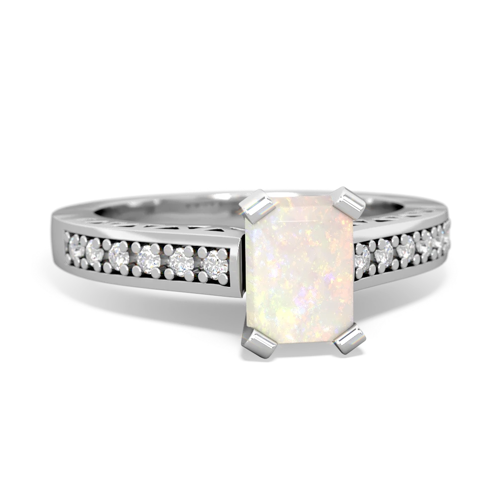 Opal Art Deco Engagement 7X5mm Emerald-Cut 14K White Gold ring R26357EM