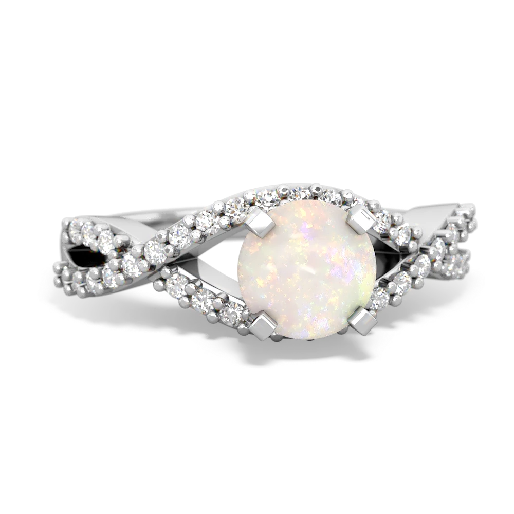 Opal Diamond Twist 6Mm Round Engagment  14K White Gold ring R26406RD