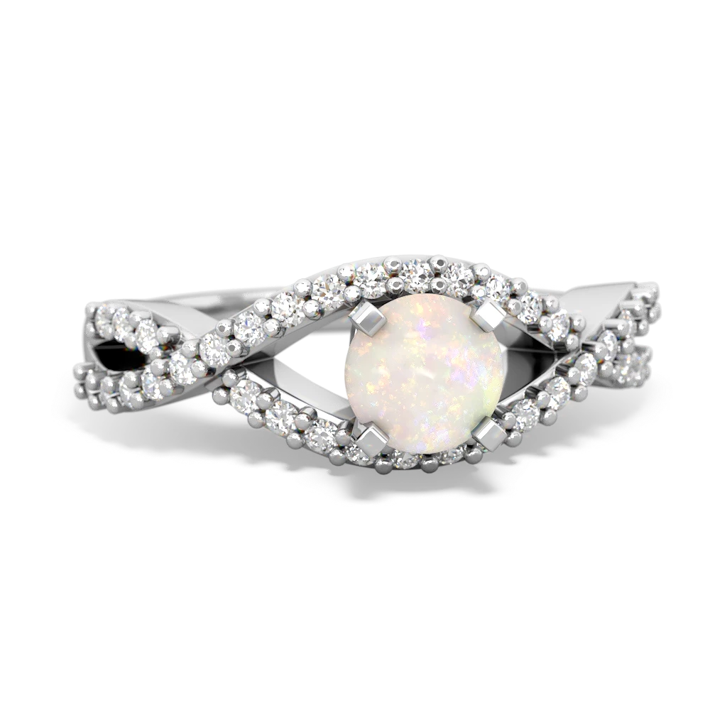 Opal Diamond Twist 5Mm Round Engagment  14K White Gold ring R26405RD