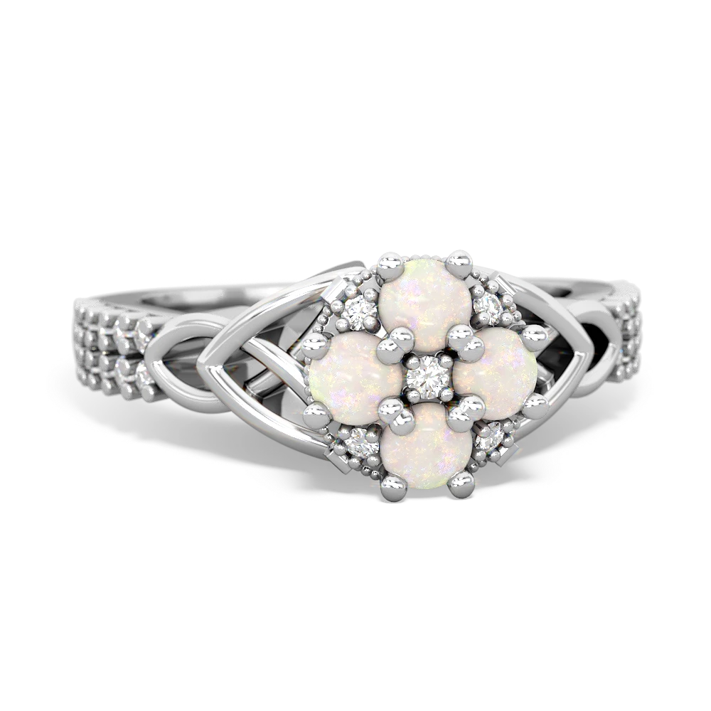 Opal Celtic Knot Cluster Engagement 14K White Gold ring R26443RD