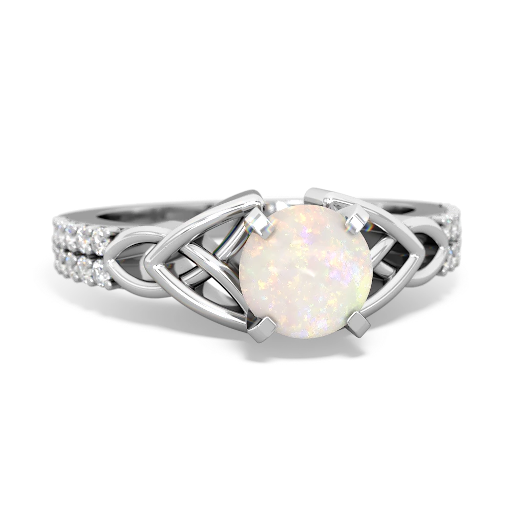 Opal Celtic Knot 6Mm Round Engagement 14K White Gold ring R26446RD