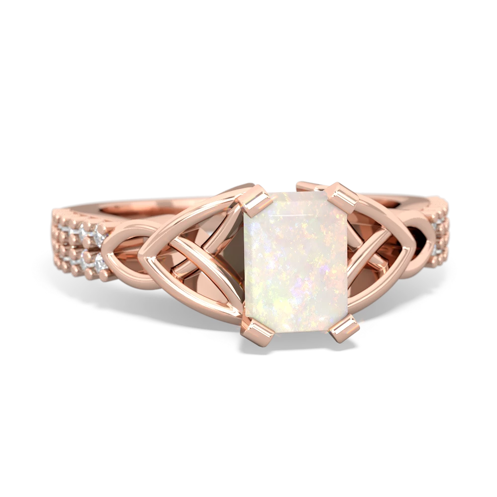 Opal Celtic Knot 7X5 Emerald-Cut Engagement 14K Rose Gold ring R26447EM