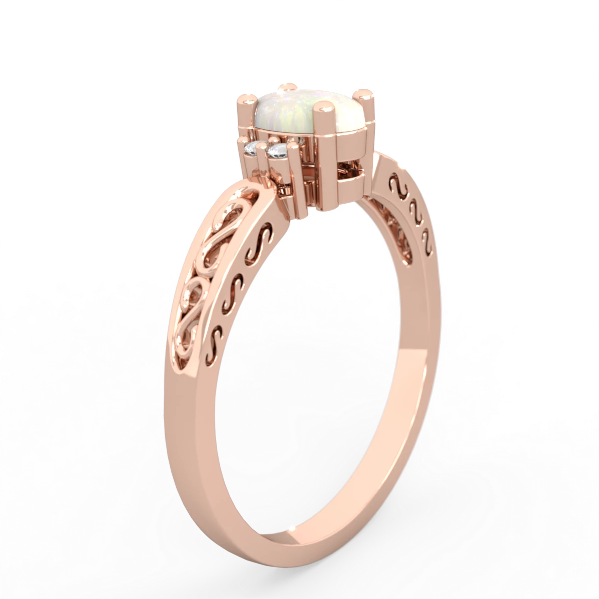 Opal Filligree Scroll Oval 14K Rose Gold ring R0812
