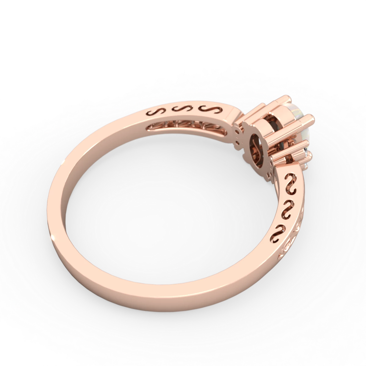 Opal Filligree Scroll Oval 14K Rose Gold ring R0812