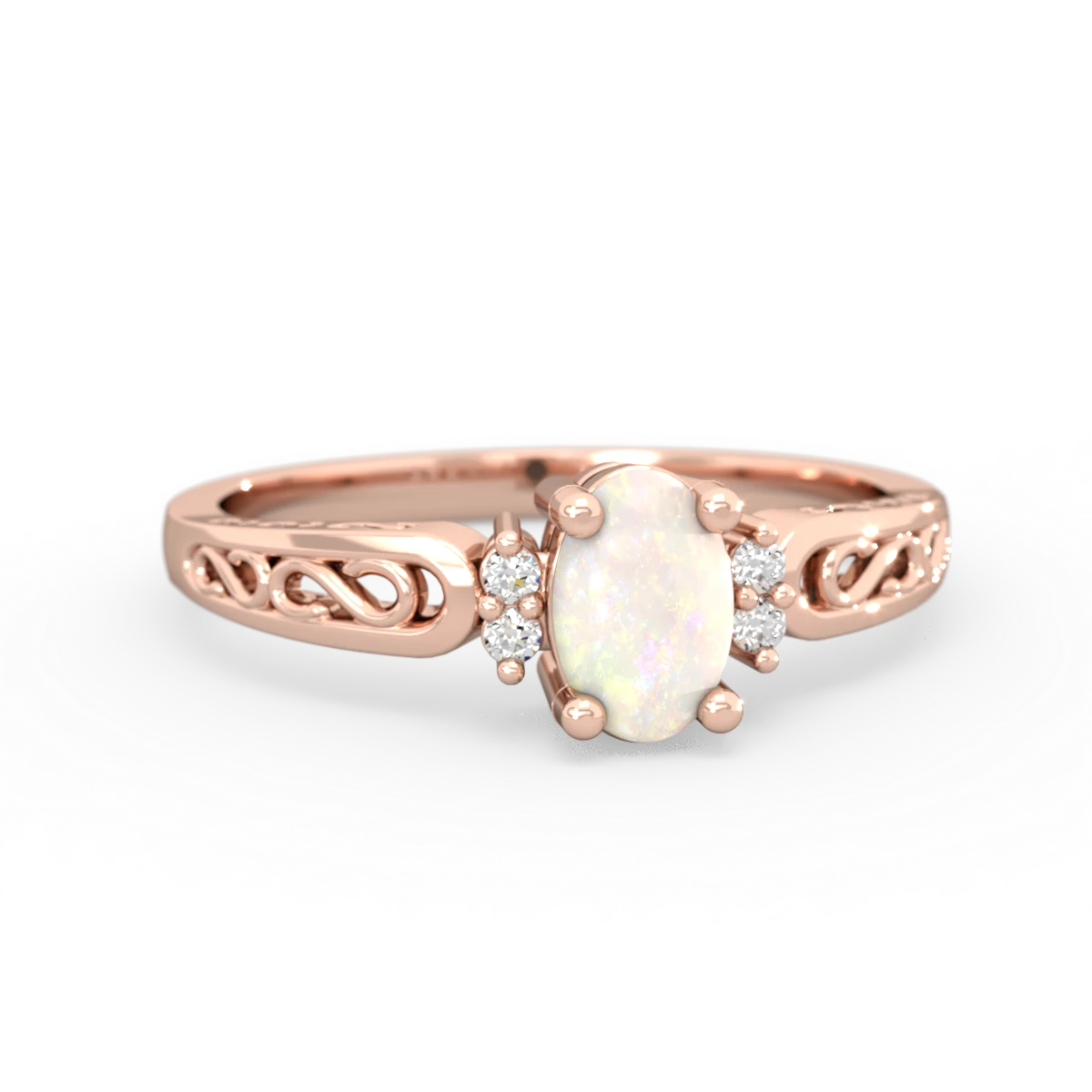 Opal Filligree Scroll Oval 14K Rose Gold ring R0812
