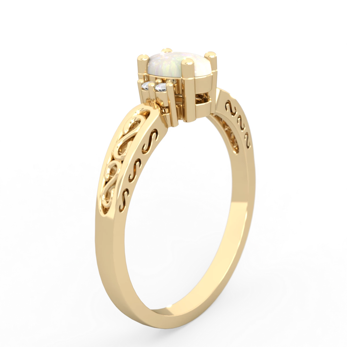 Opal Filligree Scroll Oval 14K Yellow Gold ring R0812
