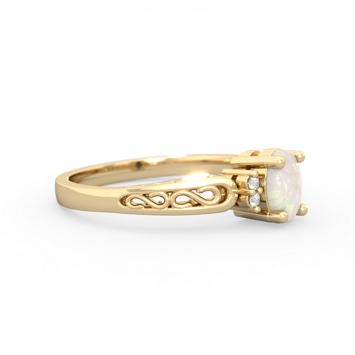 Opal Filligree Scroll Oval 14K Yellow Gold ring R0812