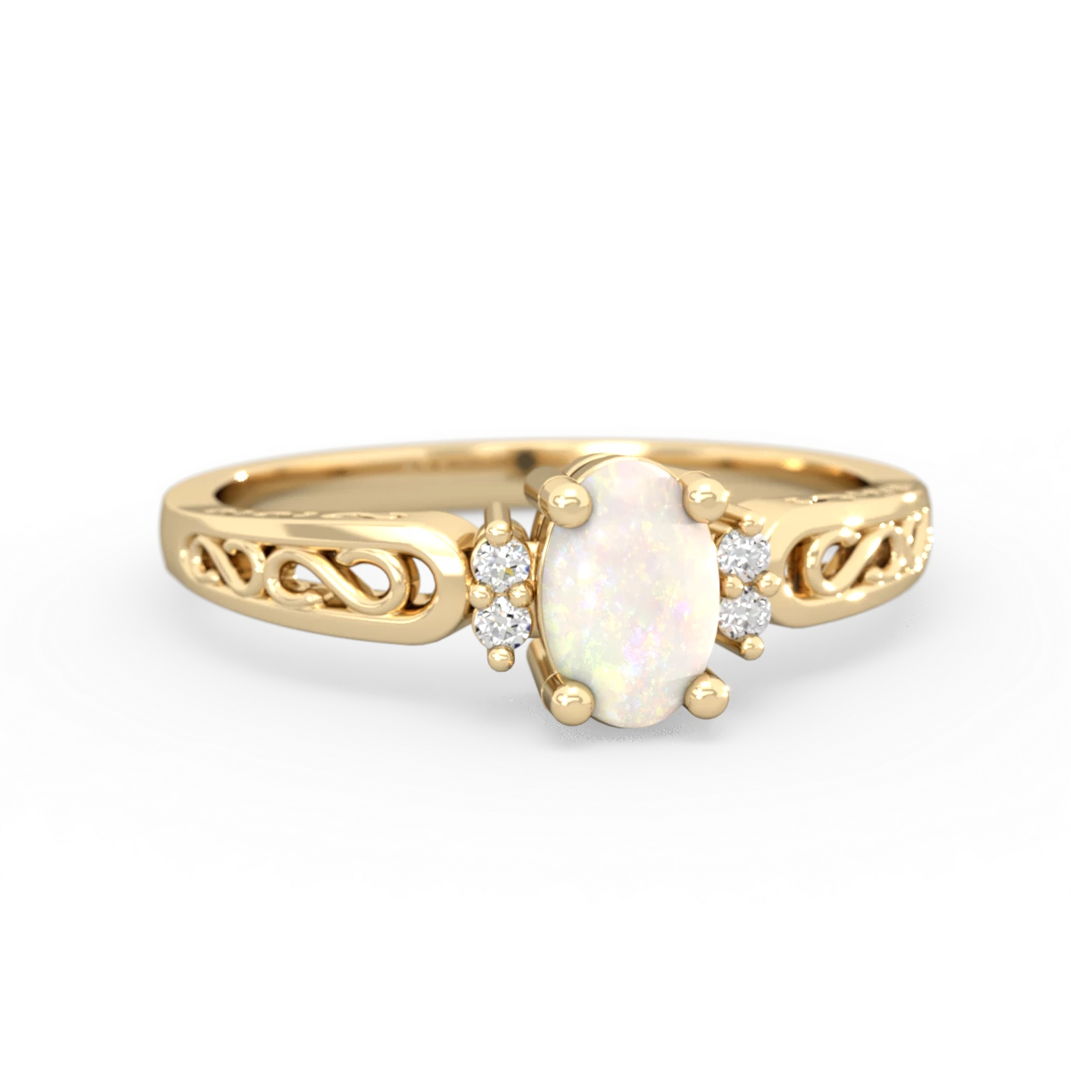 Opal Filligree Scroll Oval 14K Yellow Gold ring R0812