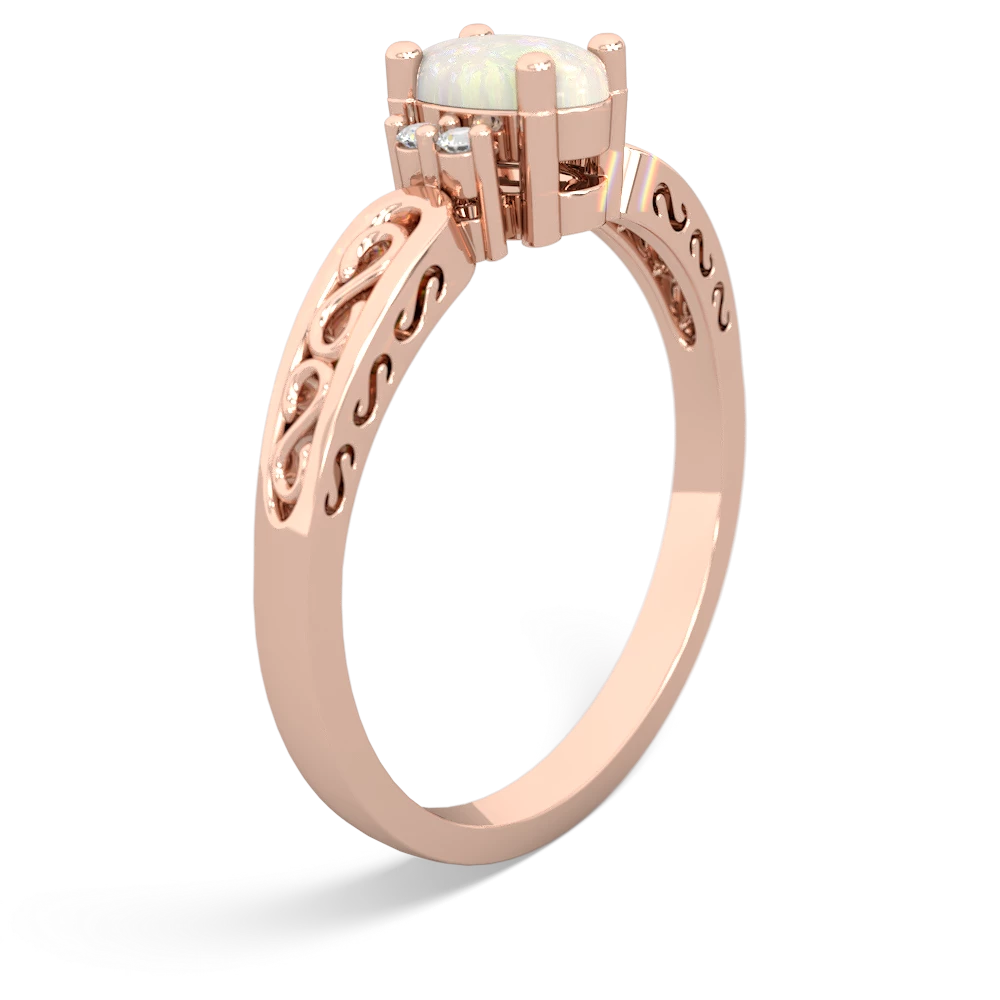 Opal Filligree Scroll Oval 14K Rose Gold ring R0812