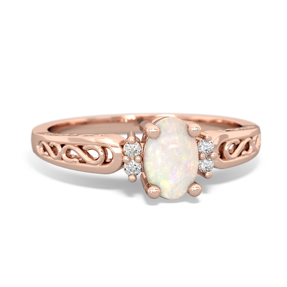 Opal Filligree Scroll Oval 14K Rose Gold ring R0812