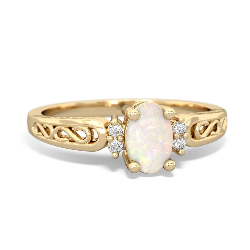 Opal Filligree Scroll Oval 14K Yellow Gold ring R0812