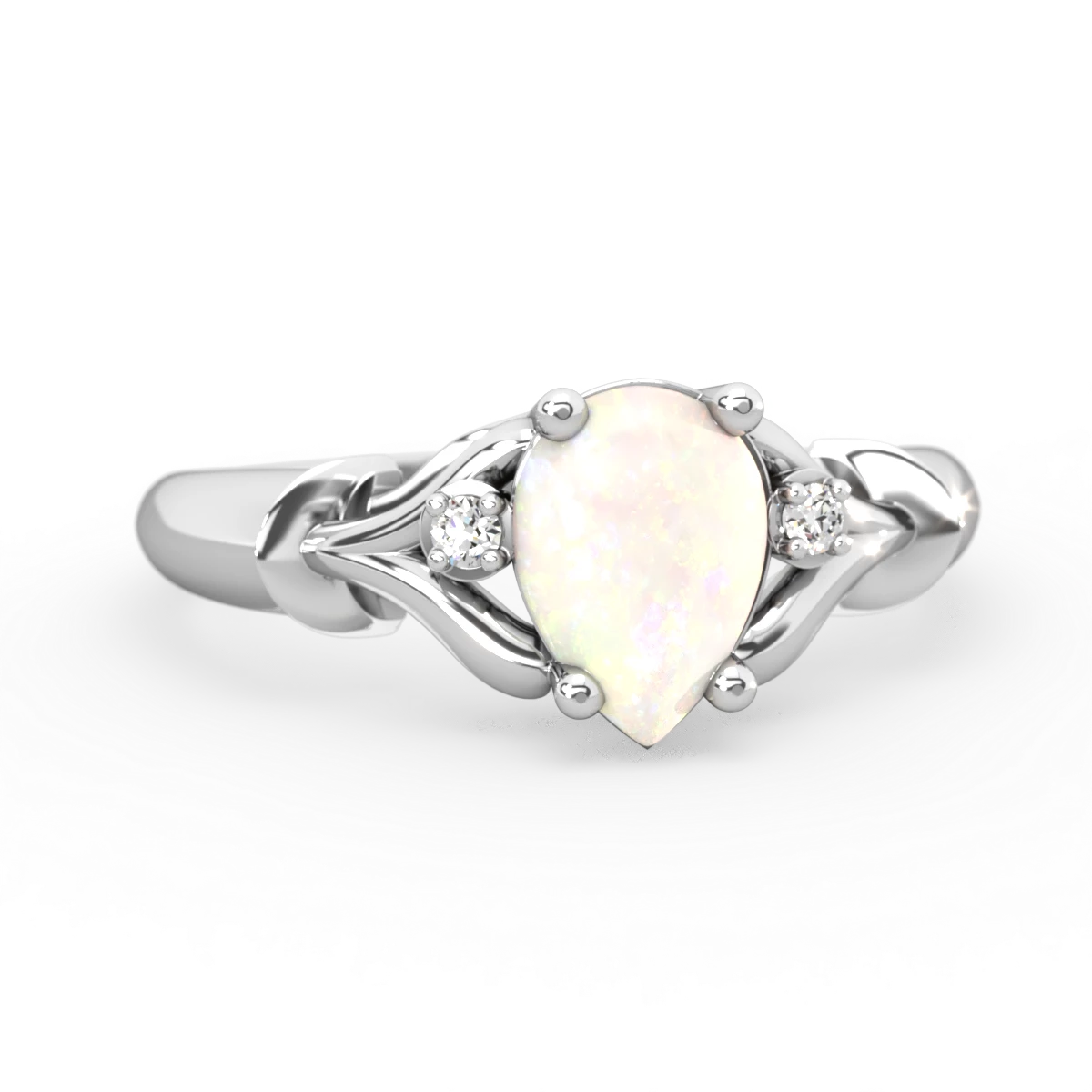 Opal Precious Pear 14K White Gold ring R0826