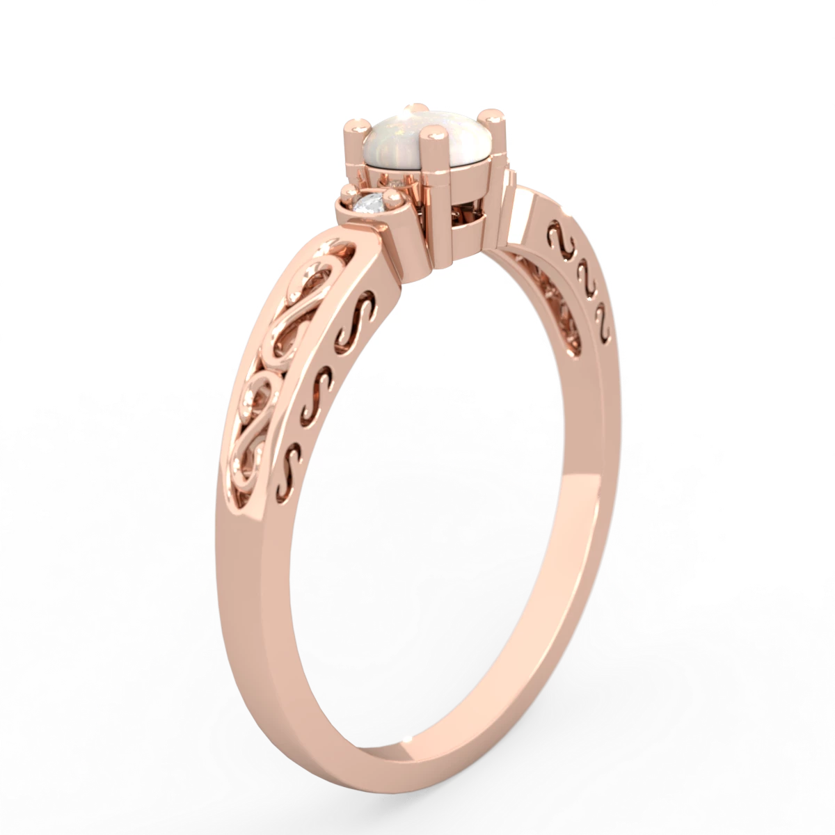 Opal Filligree Scroll Round 14K Rose Gold ring R0829
