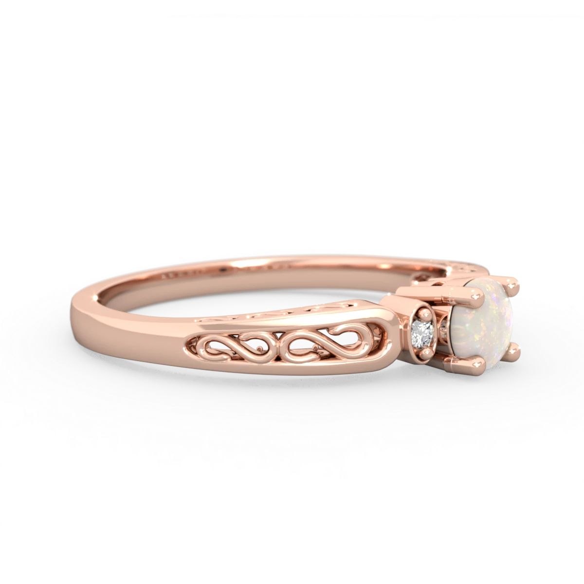 Opal Filligree Scroll Round 14K Rose Gold ring R0829