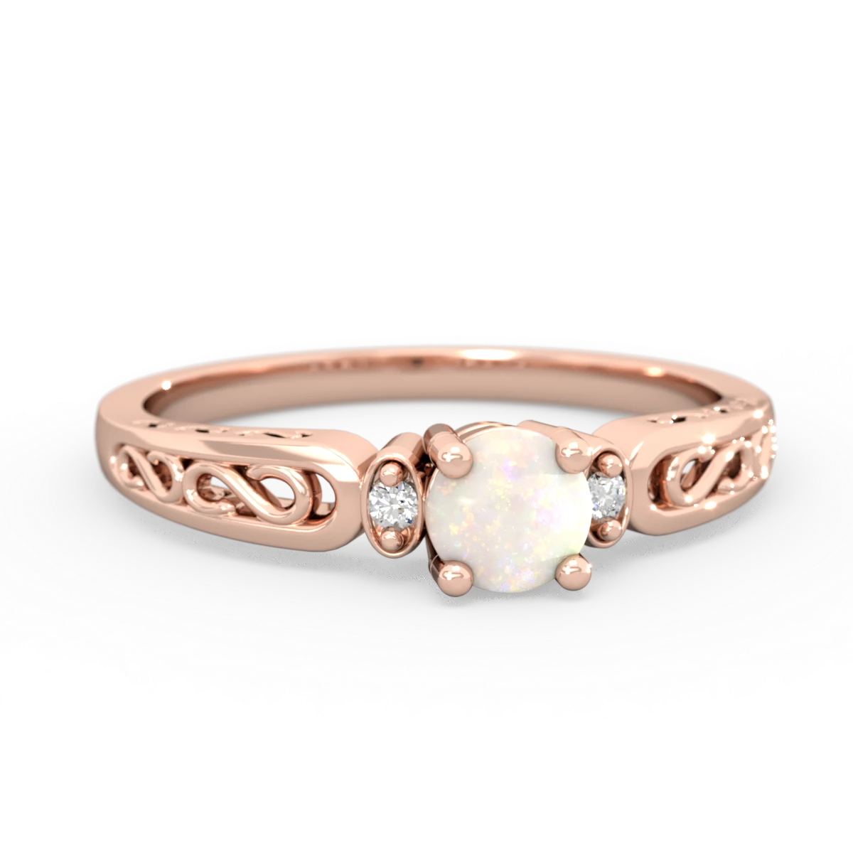 Opal Filligree Scroll Round 14K Rose Gold ring R0829