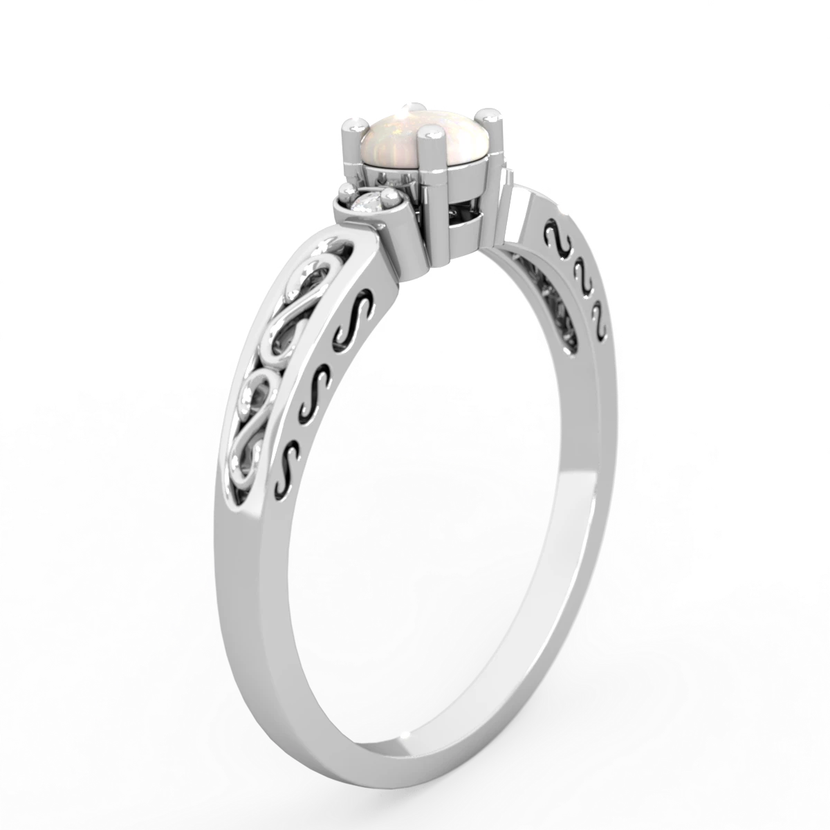 Opal Filligree Scroll Round 14K White Gold ring R0829