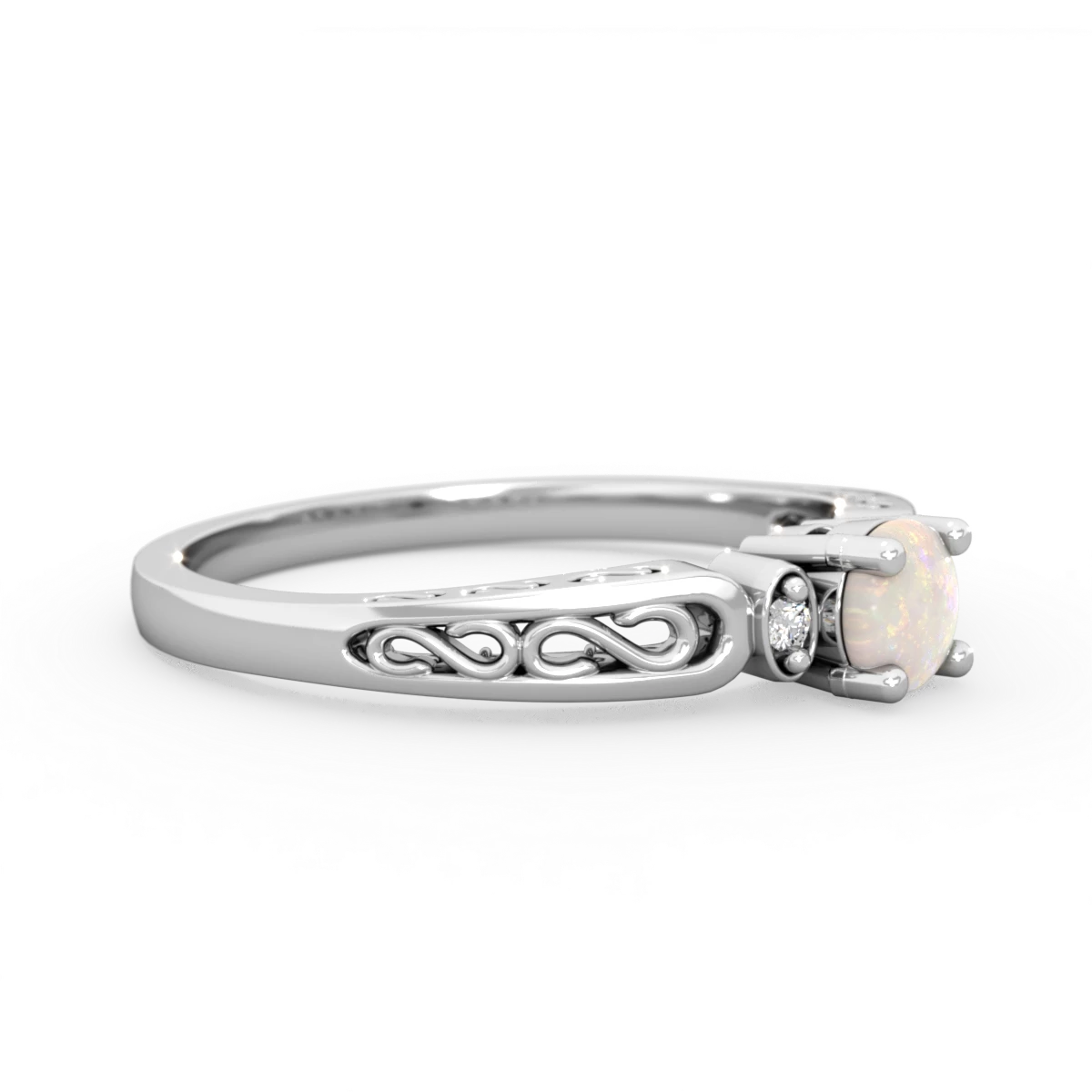 Opal Filligree Scroll Round 14K White Gold ring R0829