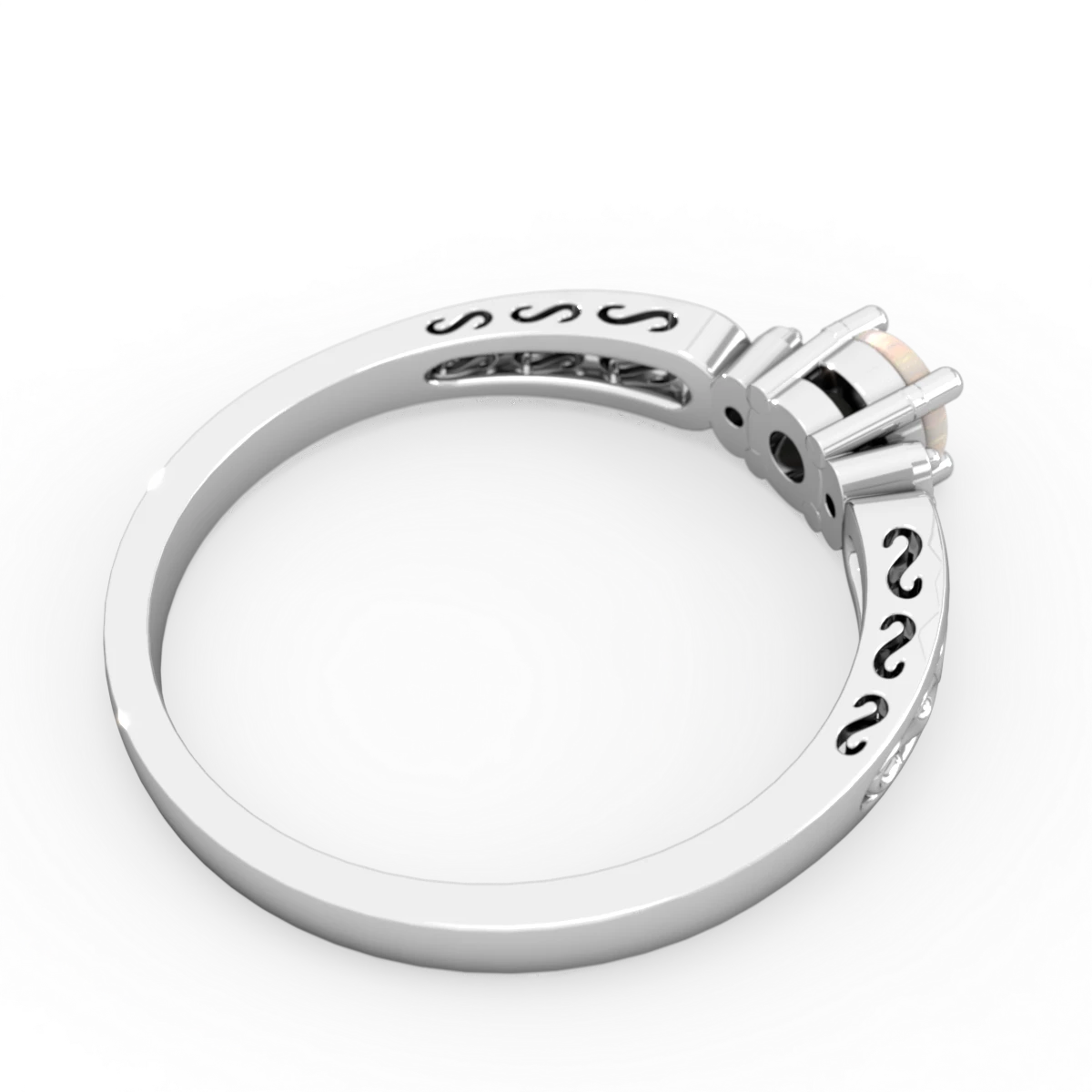 Opal Filligree Scroll Round 14K White Gold ring R0829