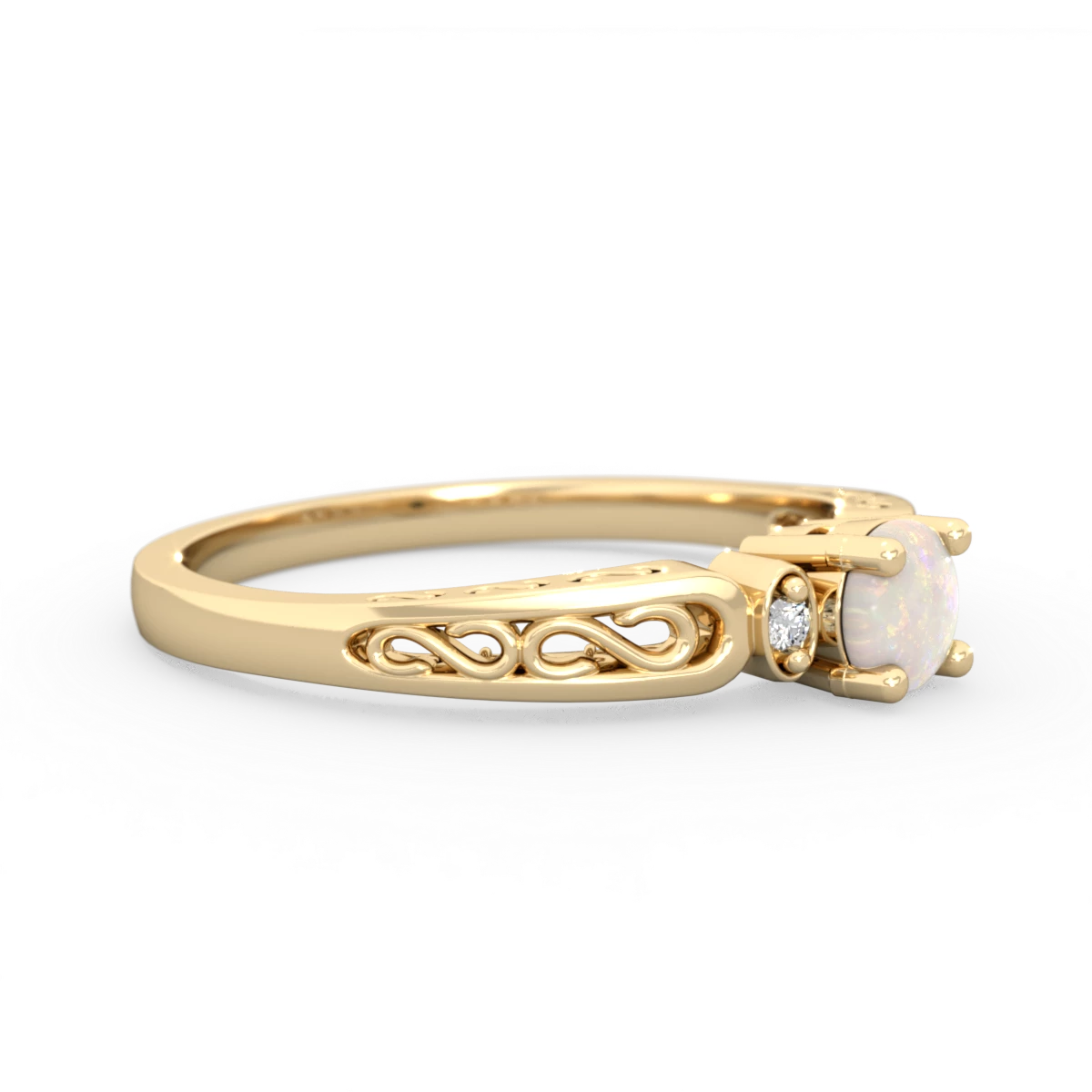 Opal Filligree Scroll Round 14K Yellow Gold ring R0829