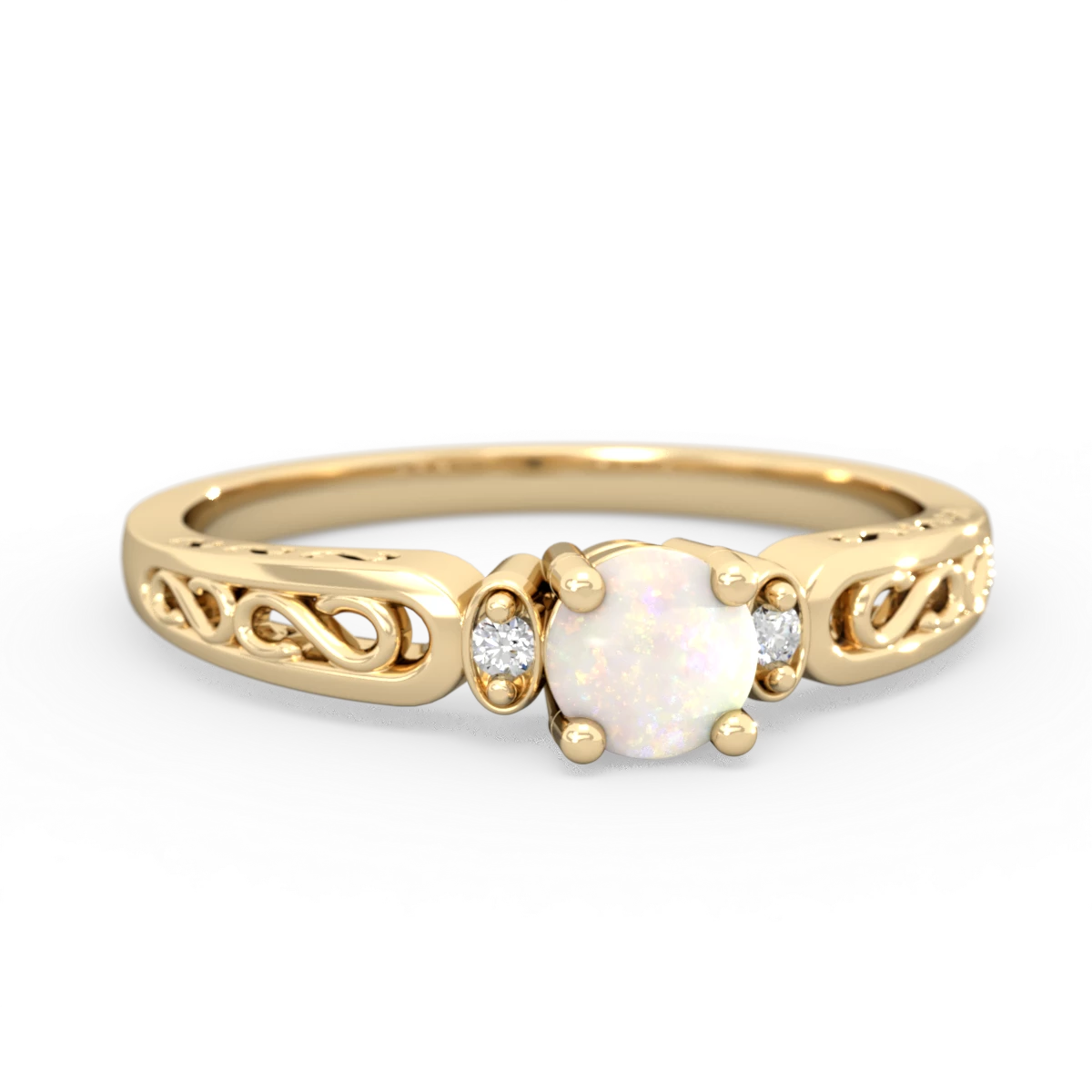 Opal Filligree Scroll Round 14K Yellow Gold ring R0829