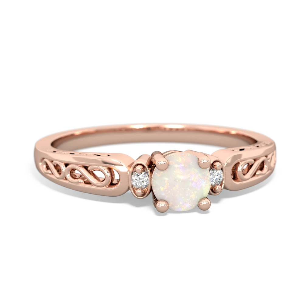 Opal Filligree Scroll Round 14K Rose Gold ring R0829