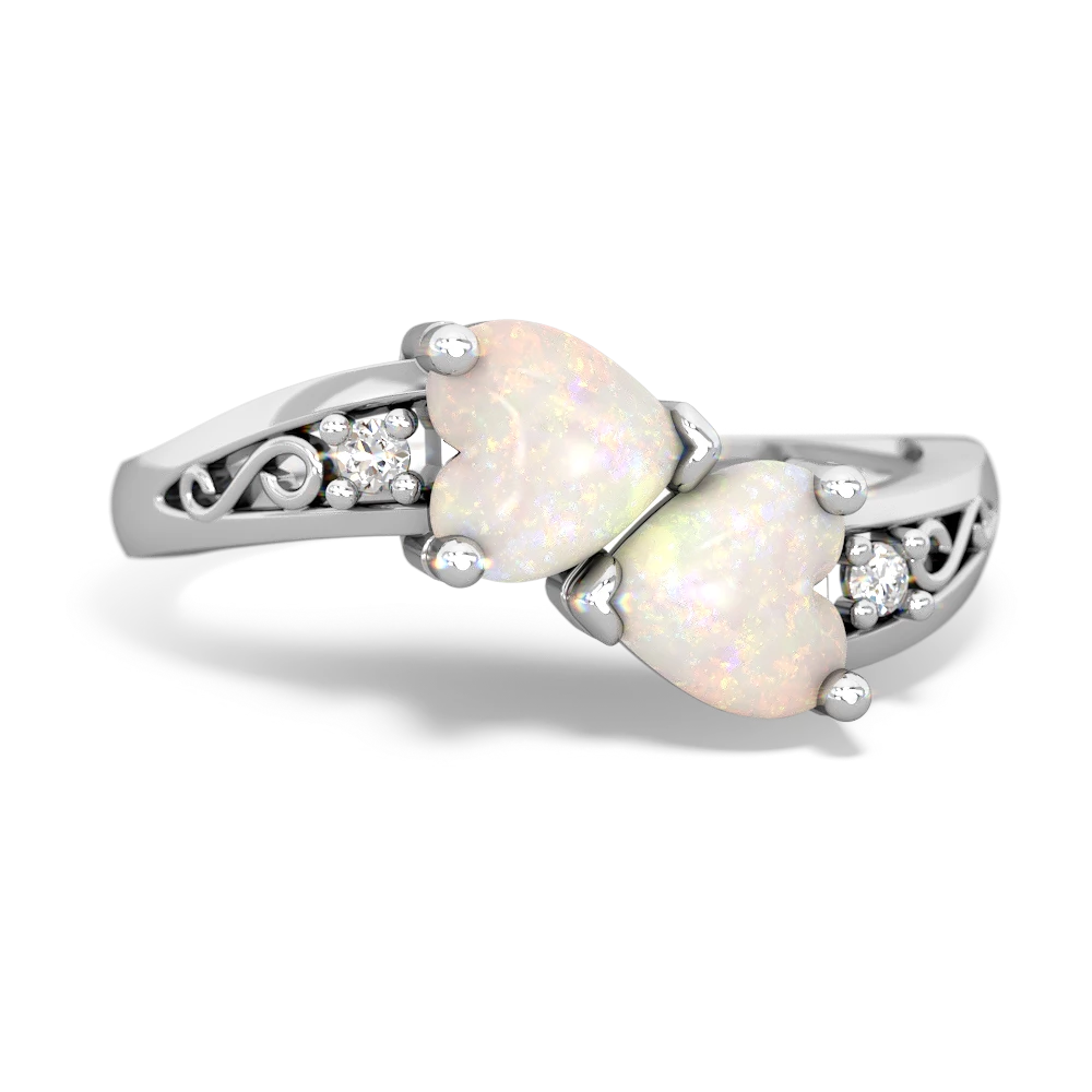 Opal Snuggling Hearts 14K White Gold ring R2178